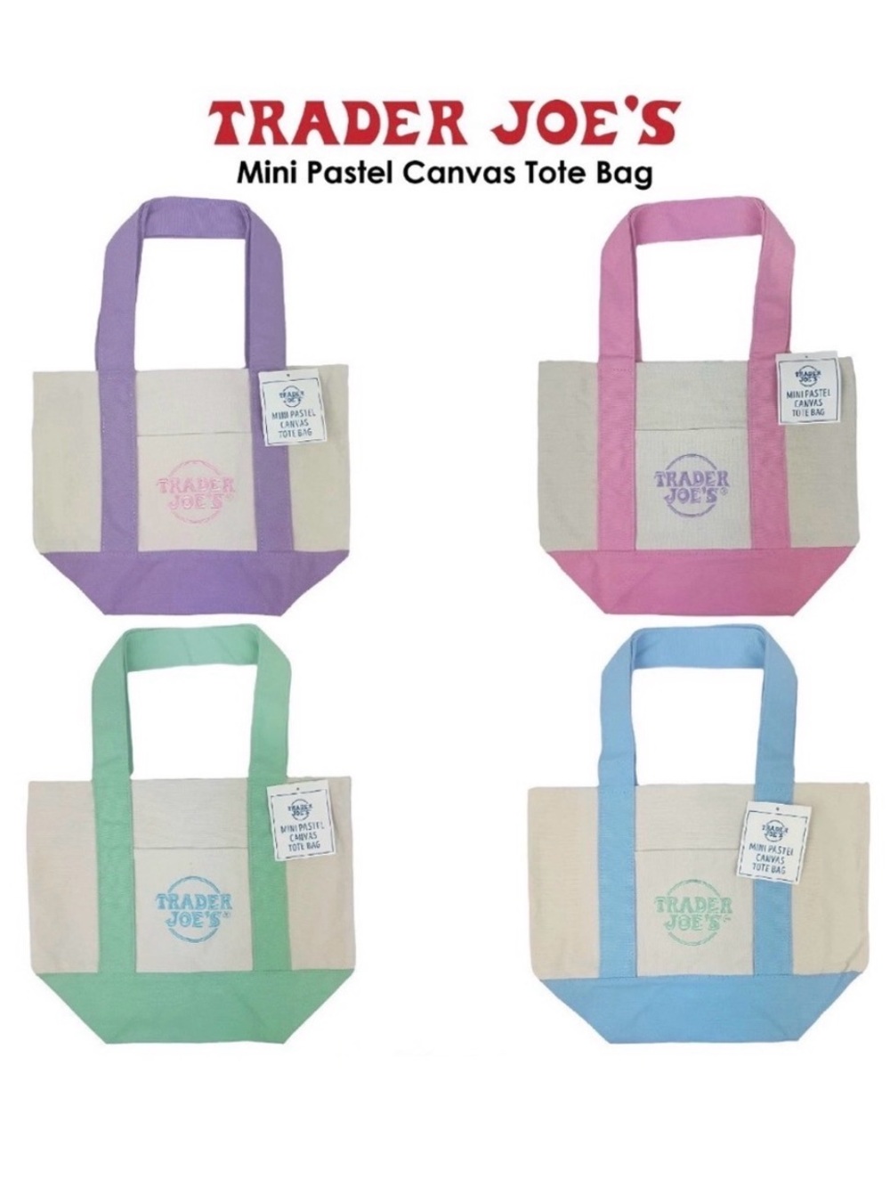 Trader Joe's Mini Pastel Canvas Tote Bag